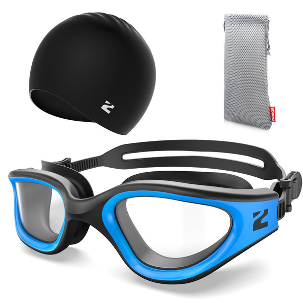 ZIONOR G1 Lite Clear Lens Swim Goggles with Swim Cap Comfortable Anti-fog for Adult Men Women