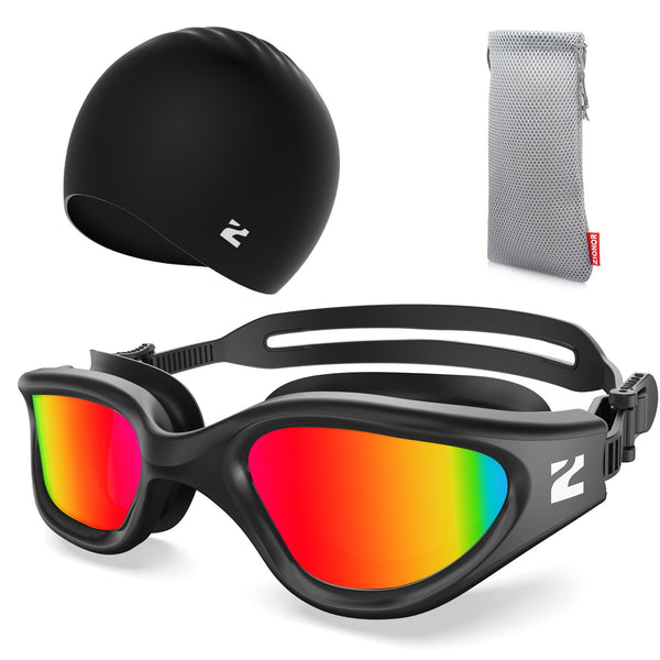 ZIONOR G1 Lite Mirror Lens Swim Goggles with Swim Cap Comfortable Anti-fog for Adult Men Women