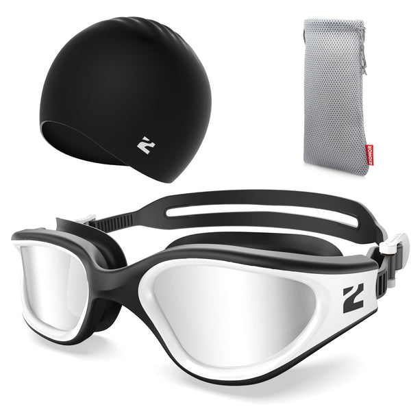 ZIONOR G1 Lite Mirror Lens Swim Goggles with Swim Cap Comfortable Anti-fog for Adult Men Women