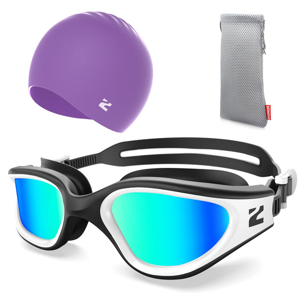 ZIONOR G1 Lite Mirror Lens Swim Goggles with Swim Cap Comfortable Anti-fog for Adult Men Women