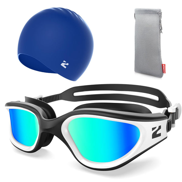 ZIONOR G1 Lite Mirror Lens Swim Goggles with Swim Cap Comfortable Anti-fog for Adult Men Women