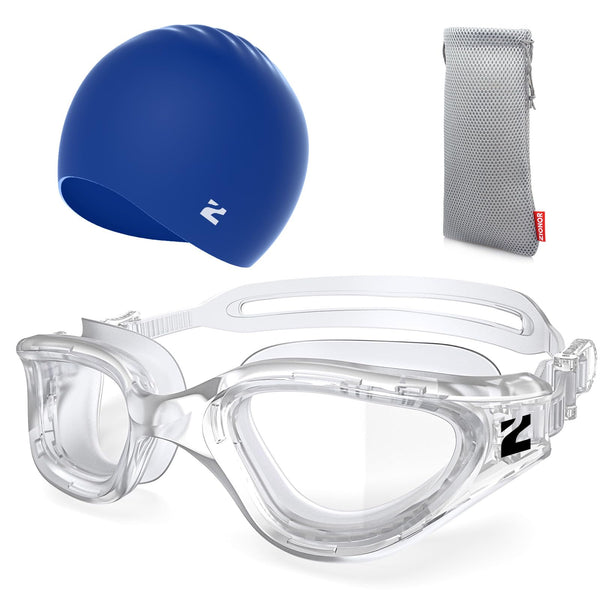 ZIONOR G1 Lite Clear Lens Swim Goggles with Swim Cap Comfortable Anti-fog for Adult Men Women