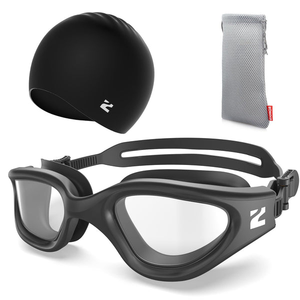 ZIONOR G1 Lite Clear Lens Swim Goggles with Swim Cap Comfortable Anti-fog for Adult Men Women