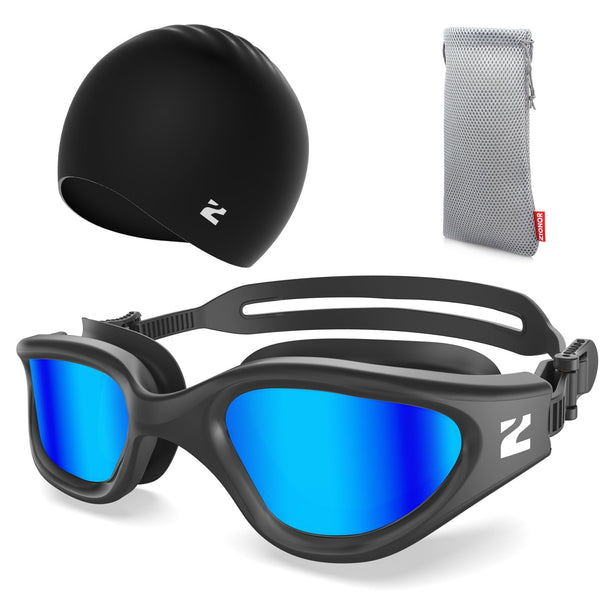 ZIONOR G1 Lite Mirror Lens Swim Goggles with Swim Cap Comfortable Anti-fog for Adult Men Women