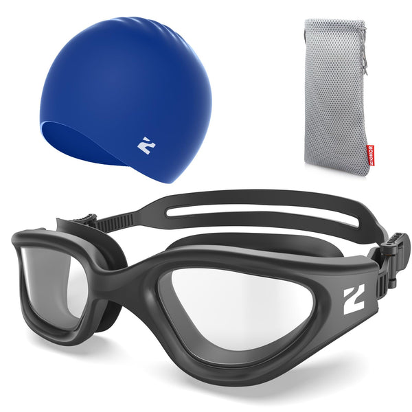 ZIONOR G1 Lite Clear Lens Swim Goggles with Swim Cap Comfortable Anti-fog for Adult Men Women