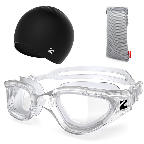ZIONOR G1 Lite Clear Lens Swim Goggles with Swim Cap Comfortable Anti-fog for Adult Men Women