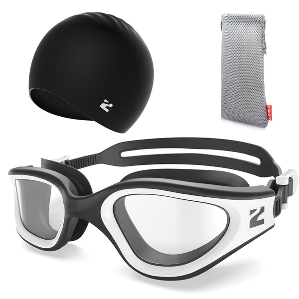 ZIONOR G1 Lite Clear Lens Swim Goggles with Swim Cap Comfortable Anti-fog for Adult Men Women
