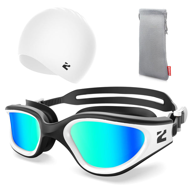 ZIONOR G1 Lite Mirror Lens Swim Goggles with Swim Cap Comfortable Anti-fog for Adult Men Women