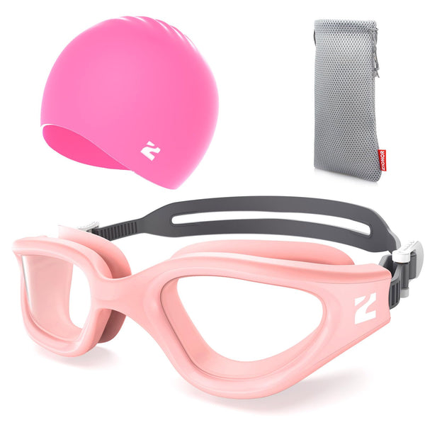 ZIONOR G1 Lite Clear Lens Swim Goggles with Swim Cap Comfortable Anti-fog for Adult Men Women