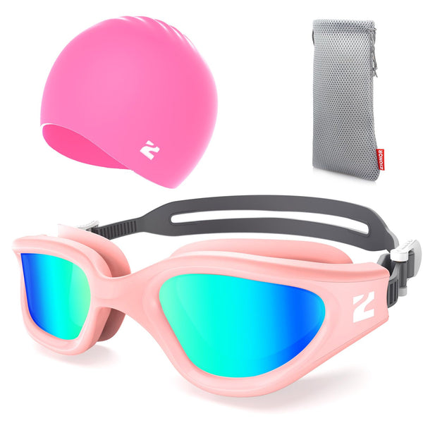 ZIONOR G1 Lite Mirror Lens Swim Goggles with Swim Cap Comfortable Anti-fog for Adult Men Women