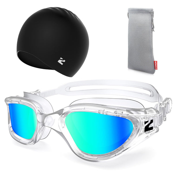 ZIONOR G1 Lite Mirror Lens Swim Goggles with Swim Cap Comfortable Anti-fog for Adult Men Women