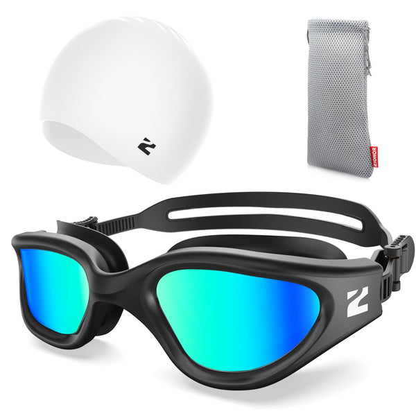 ZIONOR G1 Lite Mirror Lens Swim Goggles with Swim Cap Comfortable Anti-fog for Adult Men Women