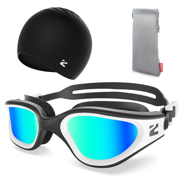 ZIONOR G1 Lite Mirror Lens Swim Goggles with Swim Cap Comfortable Anti-fog for Adult Men Women