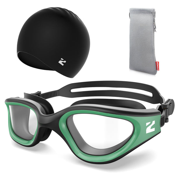 ZIONOR G1 Lite Clear Lens Swim Goggles with Swim Cap Comfortable Anti-fog for Adult Men Women
