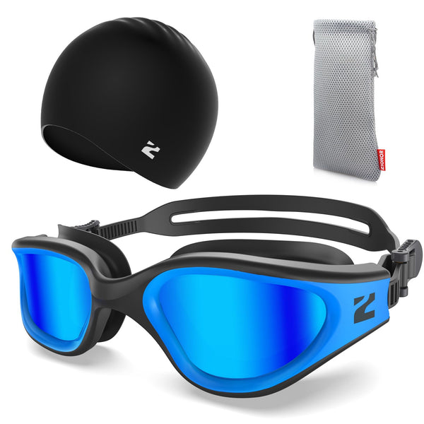 ZIONOR G1 Lite Mirror Lens Swim Goggles with Swim Cap Comfortable Anti-fog for Adult Men Women