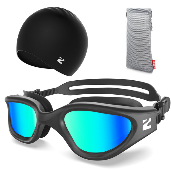 ZIONOR G1 Lite Mirror Lens Swim Goggles with Swim Cap Comfortable Anti-fog for Adult Men Women