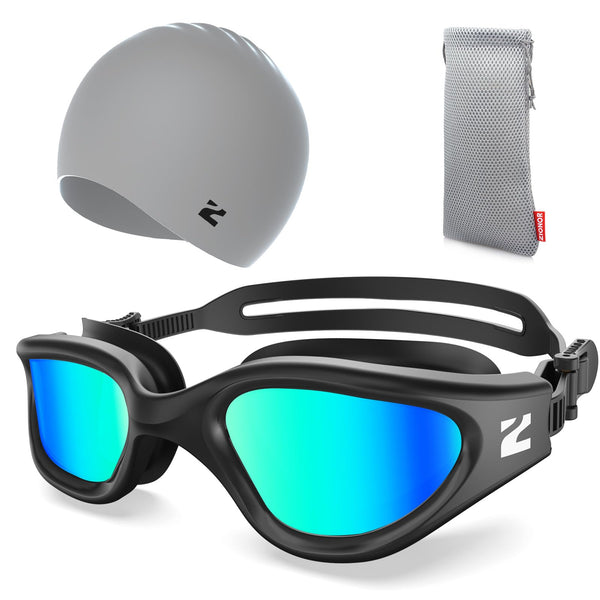 ZIONOR G1 Lite Mirror Lens Swim Goggles with Swim Cap Comfortable Anti-fog for Adult Men Women