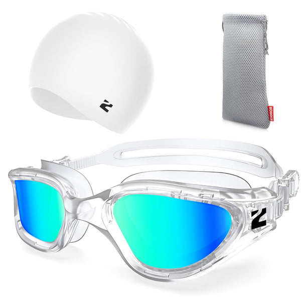 ZIONOR G1 Lite Mirror Lens Swim Goggles with Swim Cap Comfortable Anti-fog for Adult Men Women